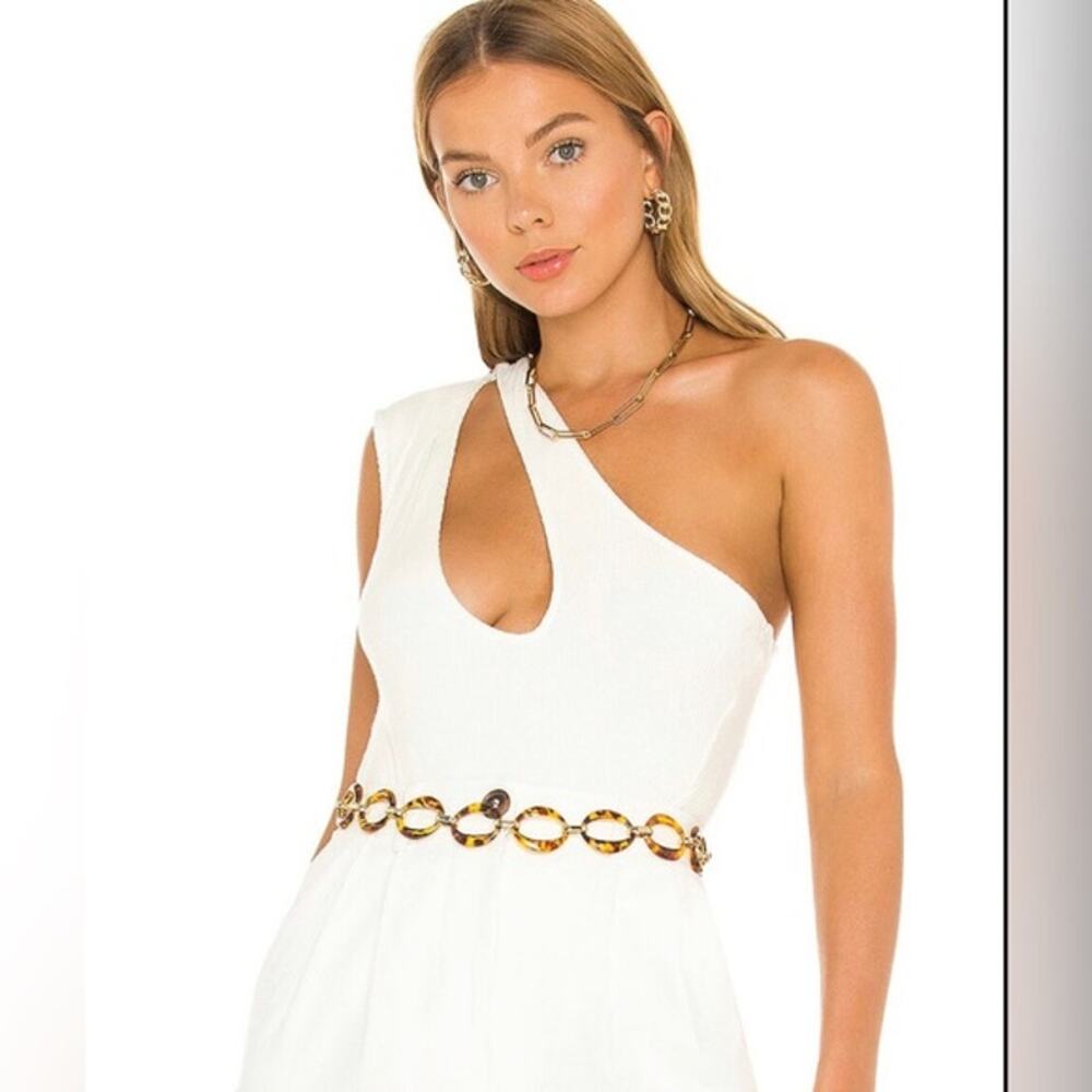 Lovers + Friends White Chels One Shoulder Ribbed Thong Bodysuit Size XL
